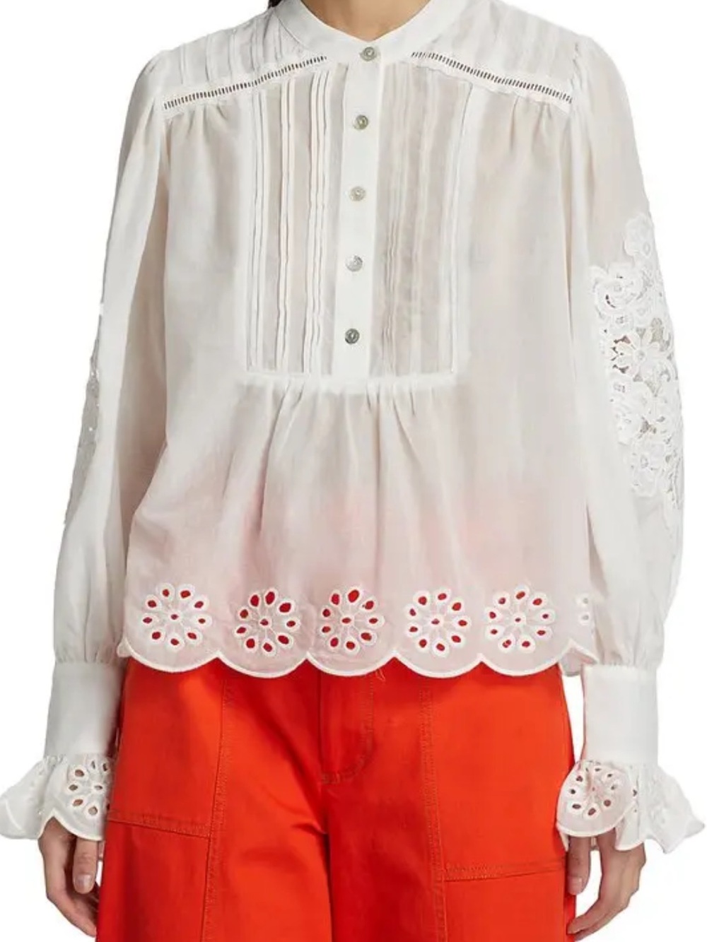 FARM Rio Off-White Eyelet Peasant Blouse